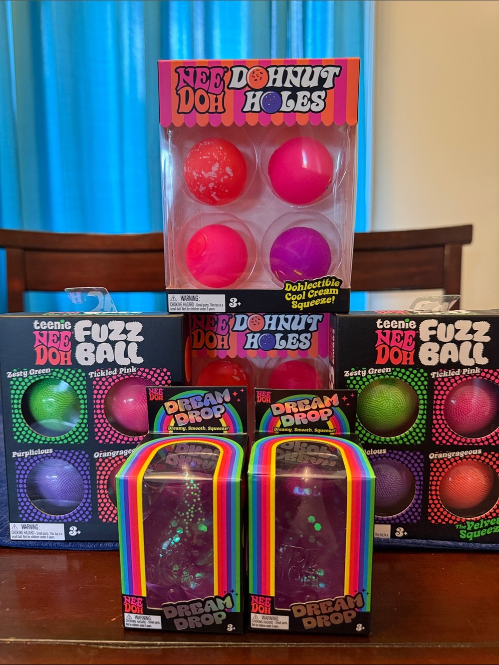 NeeDoh for 2!  2 Donut Holes 2 Teenie Fuzz balls, 2 Dream Drops in Purple.